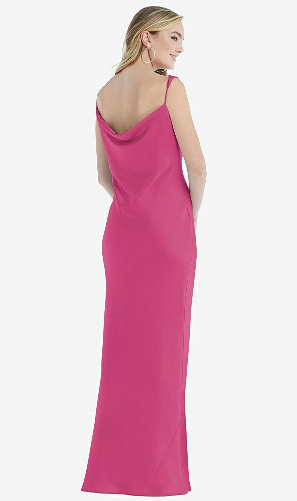 Back View - Tea Rose Asymmetrical One-Shoulder Cowl Maxi Slip Dress