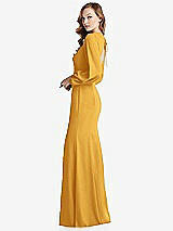 Side View Thumbnail - NYC Yellow Long Puff Sleeve Maxi Dress with Cutout Tie-Back