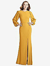 Rear View Thumbnail - NYC Yellow Long Puff Sleeve Maxi Dress with Cutout Tie-Back