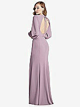Front View Thumbnail - Suede Rose Long Puff Sleeve Maxi Dress with Cutout Tie-Back