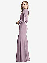 Side View Thumbnail - Suede Rose Long Puff Sleeve Maxi Dress with Cutout Tie-Back