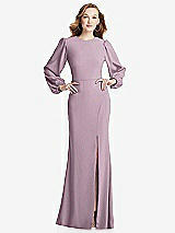 Rear View Thumbnail - Suede Rose Long Puff Sleeve Maxi Dress with Cutout Tie-Back