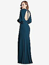 Front View Thumbnail - Atlantic Blue Long Puff Sleeve Maxi Dress with Cutout Tie-Back