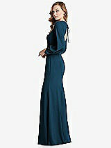 Side View Thumbnail - Atlantic Blue Long Puff Sleeve Maxi Dress with Cutout Tie-Back