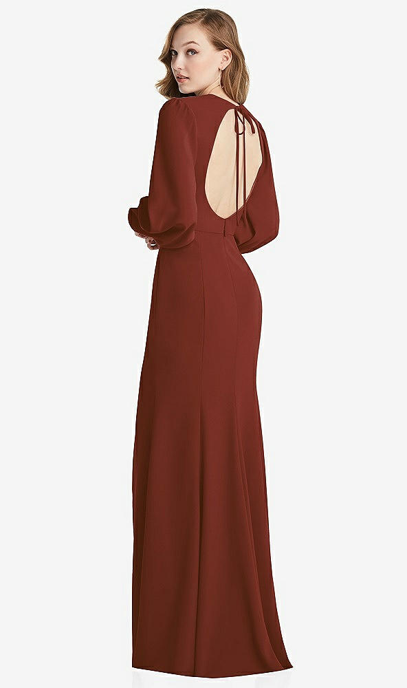 Front View - Auburn Moon Long Puff Sleeve Maxi Dress with Cutout Tie-Back