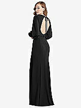 Front View Thumbnail - Black Long Puff Sleeve Maxi Dress with Cutout Tie-Back