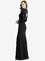 Side View Thumbnail - Black Long Puff Sleeve Maxi Dress with Cutout Tie-Back
