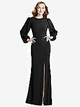 Rear View Thumbnail - Black Long Puff Sleeve Maxi Dress with Cutout Tie-Back
