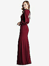 Side View Thumbnail - Burgundy Long Puff Sleeve Maxi Dress with Cutout Tie-Back