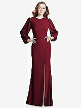 Rear View Thumbnail - Burgundy Long Puff Sleeve Maxi Dress with Cutout Tie-Back