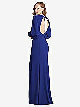 Front View Thumbnail - Cobalt Blue Long Puff Sleeve Maxi Dress with Cutout Tie-Back