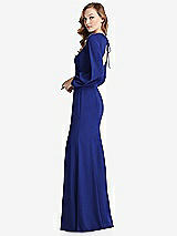 Side View Thumbnail - Cobalt Blue Long Puff Sleeve Maxi Dress with Cutout Tie-Back