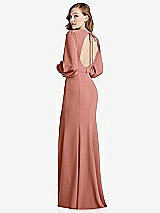 Front View Thumbnail - Desert Rose Long Puff Sleeve Maxi Dress with Cutout Tie-Back