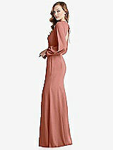 Side View Thumbnail - Desert Rose Long Puff Sleeve Maxi Dress with Cutout Tie-Back