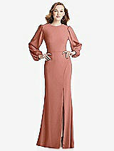 Rear View Thumbnail - Desert Rose Long Puff Sleeve Maxi Dress with Cutout Tie-Back