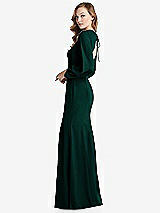 Side View Thumbnail - Evergreen Long Puff Sleeve Maxi Dress with Cutout Tie-Back