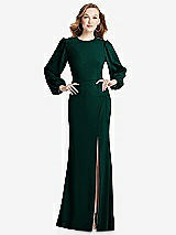 Rear View Thumbnail - Evergreen Long Puff Sleeve Maxi Dress with Cutout Tie-Back