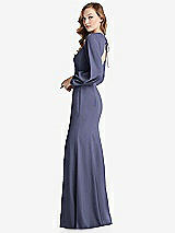 Side View Thumbnail - French Blue Long Puff Sleeve Maxi Dress with Cutout Tie-Back