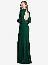 Front View Thumbnail - Hunter Green Long Puff Sleeve Maxi Dress with Cutout Tie-Back
