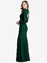 Side View Thumbnail - Hunter Green Long Puff Sleeve Maxi Dress with Cutout Tie-Back