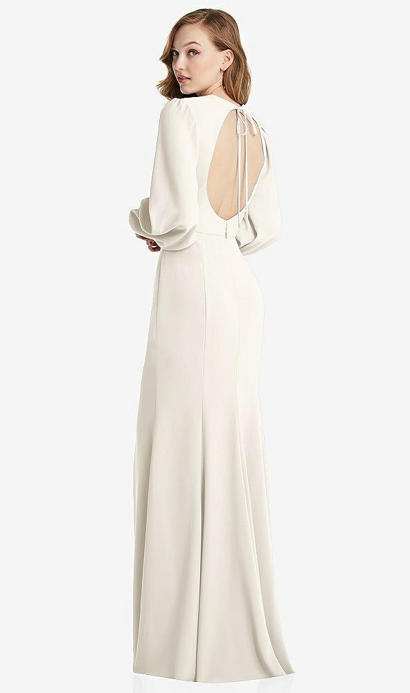 Front View - Ivory Long Puff Sleeve Maxi Dress with Cutout Tie-Back