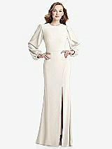 Rear View Thumbnail - Ivory Long Puff Sleeve Maxi Dress with Cutout Tie-Back