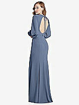 Front View Thumbnail - Larkspur Blue Long Puff Sleeve Maxi Dress with Cutout Tie-Back