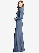 Side View Thumbnail - Larkspur Blue Long Puff Sleeve Maxi Dress with Cutout Tie-Back