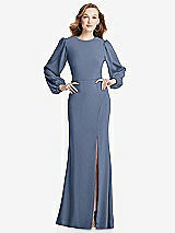 Rear View Thumbnail - Larkspur Blue Long Puff Sleeve Maxi Dress with Cutout Tie-Back