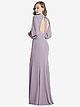 Front View Thumbnail - Lilac Haze Long Puff Sleeve Maxi Dress with Cutout Tie-Back