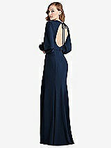 Front View Thumbnail - Midnight Navy Long Puff Sleeve Maxi Dress with Cutout Tie-Back