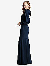 Side View Thumbnail - Midnight Navy Long Puff Sleeve Maxi Dress with Cutout Tie-Back
