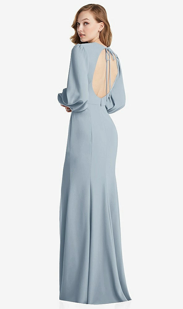 Front View - Mist Long Puff Sleeve Maxi Dress with Cutout Tie-Back
