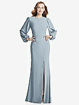 Rear View Thumbnail - Mist Long Puff Sleeve Maxi Dress with Cutout Tie-Back