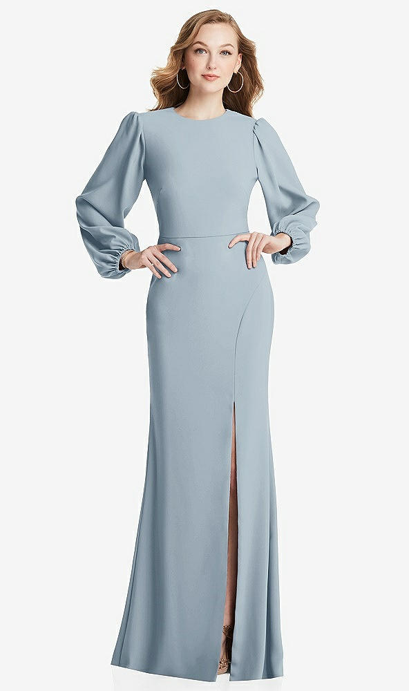 Back View - Mist Long Puff Sleeve Maxi Dress with Cutout Tie-Back