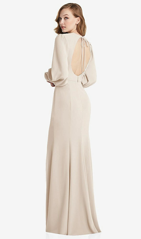 Front View - Oat Long Puff Sleeve Maxi Dress with Cutout Tie-Back