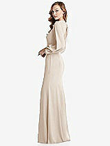 Side View Thumbnail - Oat Long Puff Sleeve Maxi Dress with Cutout Tie-Back