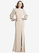 Rear View Thumbnail - Oat Long Puff Sleeve Maxi Dress with Cutout Tie-Back