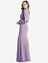 Side View Thumbnail - Pale Purple Long Puff Sleeve Maxi Dress with Cutout Tie-Back