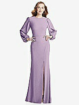 Rear View Thumbnail - Pale Purple Long Puff Sleeve Maxi Dress with Cutout Tie-Back