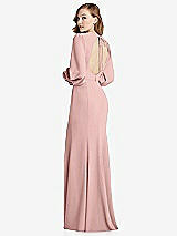 Front View Thumbnail - Rose - PANTONE Rose Quartz Long Puff Sleeve Maxi Dress with Cutout Tie-Back