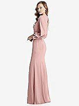 Side View Thumbnail - Rose - PANTONE Rose Quartz Long Puff Sleeve Maxi Dress with Cutout Tie-Back