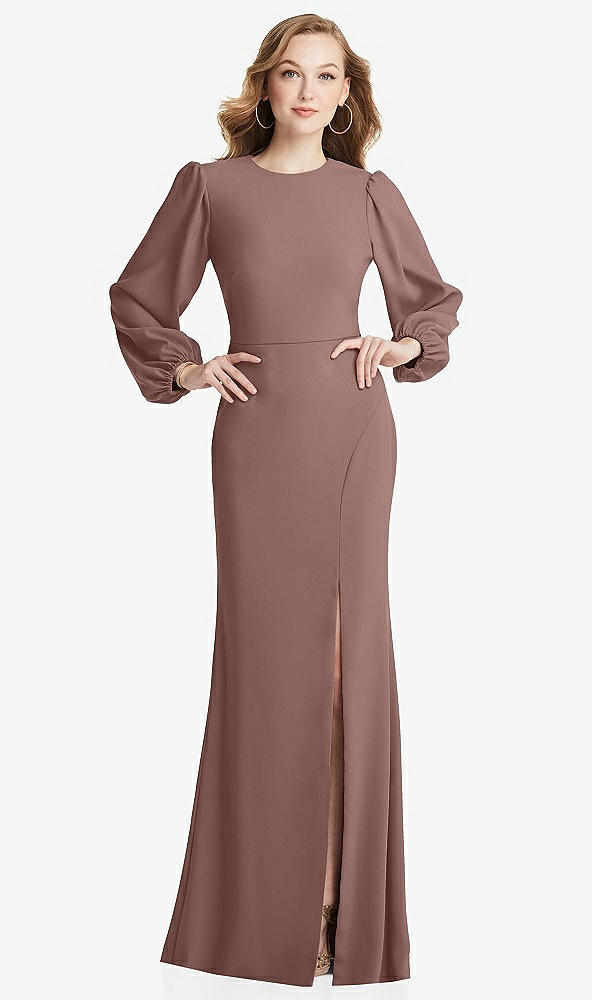 Back View - Sienna Long Puff Sleeve Maxi Dress with Cutout Tie-Back
