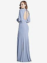 Front View Thumbnail - Sky Blue Long Puff Sleeve Maxi Dress with Cutout Tie-Back