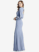 Side View Thumbnail - Sky Blue Long Puff Sleeve Maxi Dress with Cutout Tie-Back