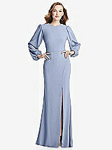 Rear View Thumbnail - Sky Blue Long Puff Sleeve Maxi Dress with Cutout Tie-Back