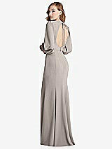 Front View Thumbnail - Taupe Long Puff Sleeve Maxi Dress with Cutout Tie-Back