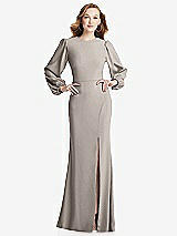 Rear View Thumbnail - Taupe Long Puff Sleeve Maxi Dress with Cutout Tie-Back