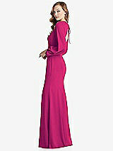 Side View Thumbnail - Think Pink Long Puff Sleeve Maxi Dress with Cutout Tie-Back