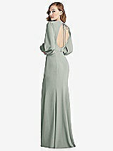 Front View Thumbnail - Willow Green Long Puff Sleeve Maxi Dress with Cutout Tie-Back